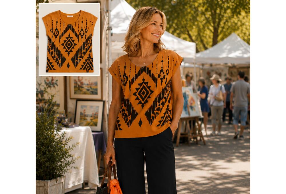 Relativity by Saks Women’s T Top Orange With Screen Print Size S